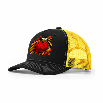 Bowling Ball Lane Roll Trucker Hat – Black Yellow
