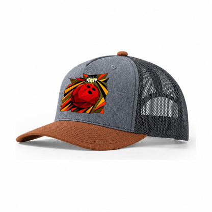 Bowling Ball Lane Roll Trucker Hat – Heather Grey Rust Charcoal