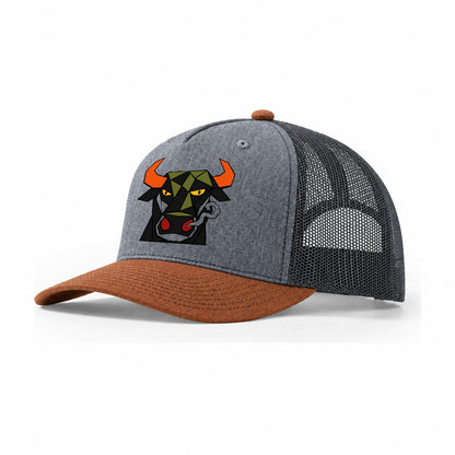 Bull Frontal Flared Nostrils Trucker Hat – Heather Grey Rust Charcoal