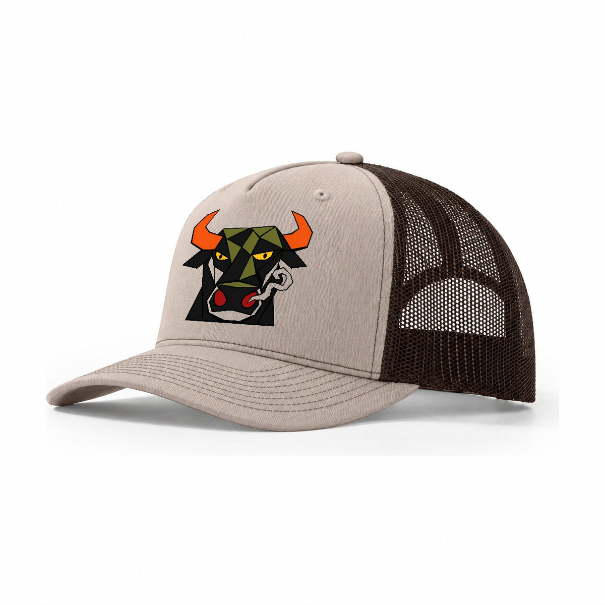 Bull Frontal Flared Nostrils Trucker Hat – Khaki Brown