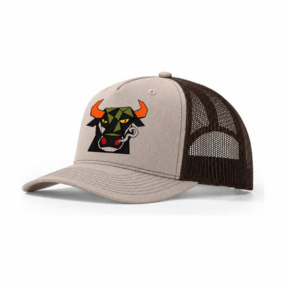Bull Frontal Flared Nostrils Trucker Hat – Khaki Brown