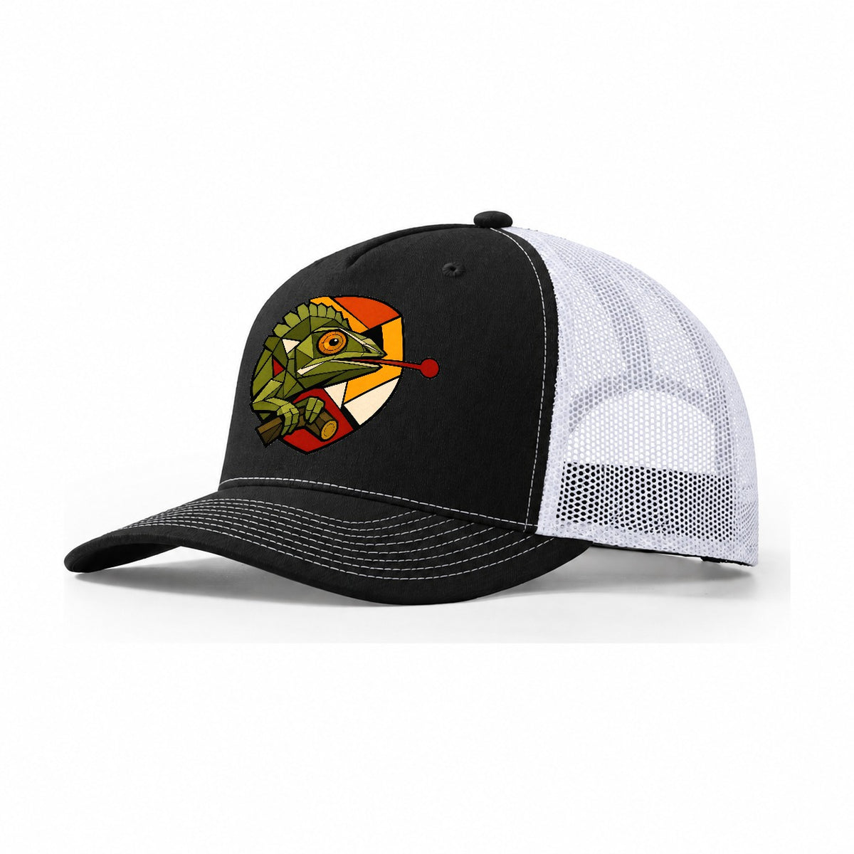 Chameleon Tongue Out Trucker Hat – Black White