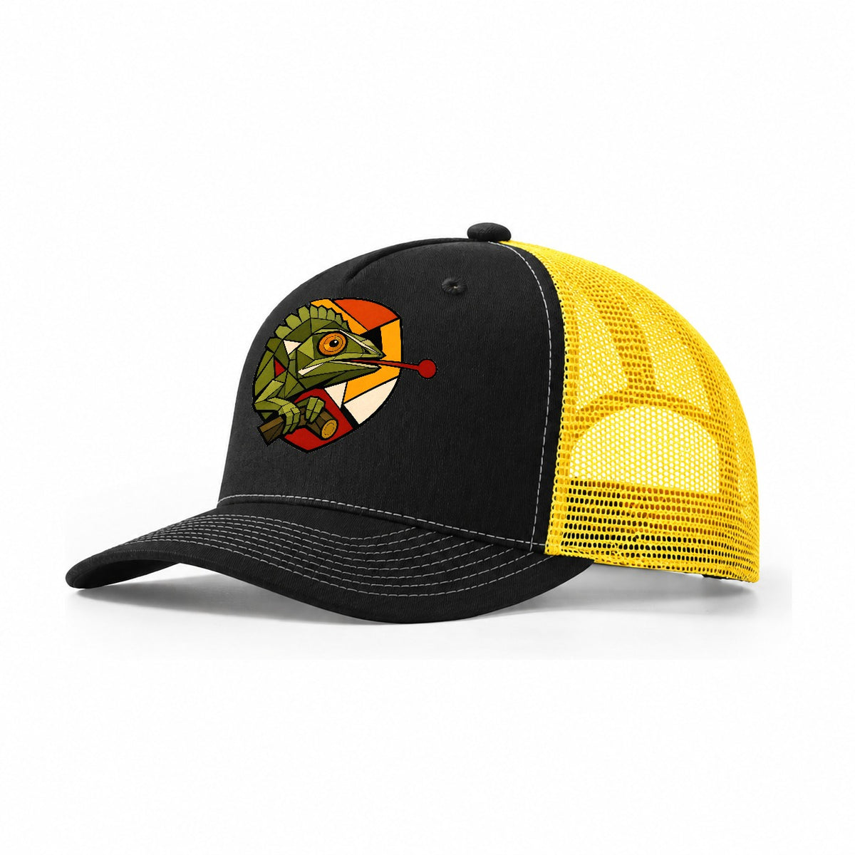 Chameleon Tongue Out Trucker Hat – Black Yellow