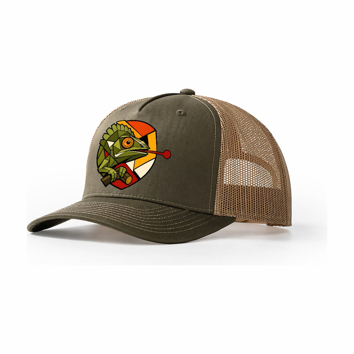 Chameleon Tongue Out Trucker Hat – Olive Khaki