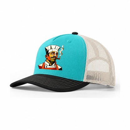Chef Portrait Toque Trucker Hat – Aqua Black White