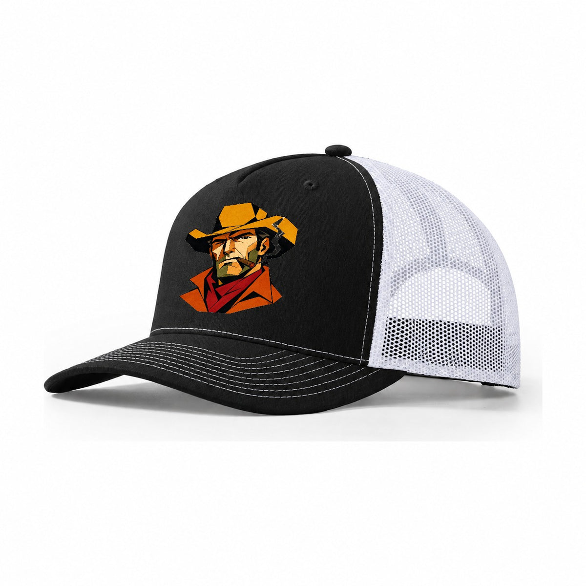 Cowboy Hat Geometric Trucker Hat – Black White