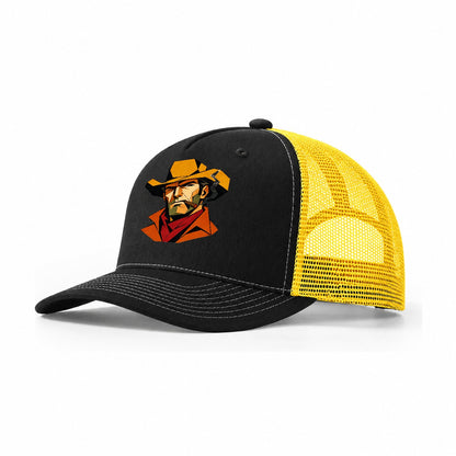 Cowboy Hat Geometric Trucker Hat – Black Yellow