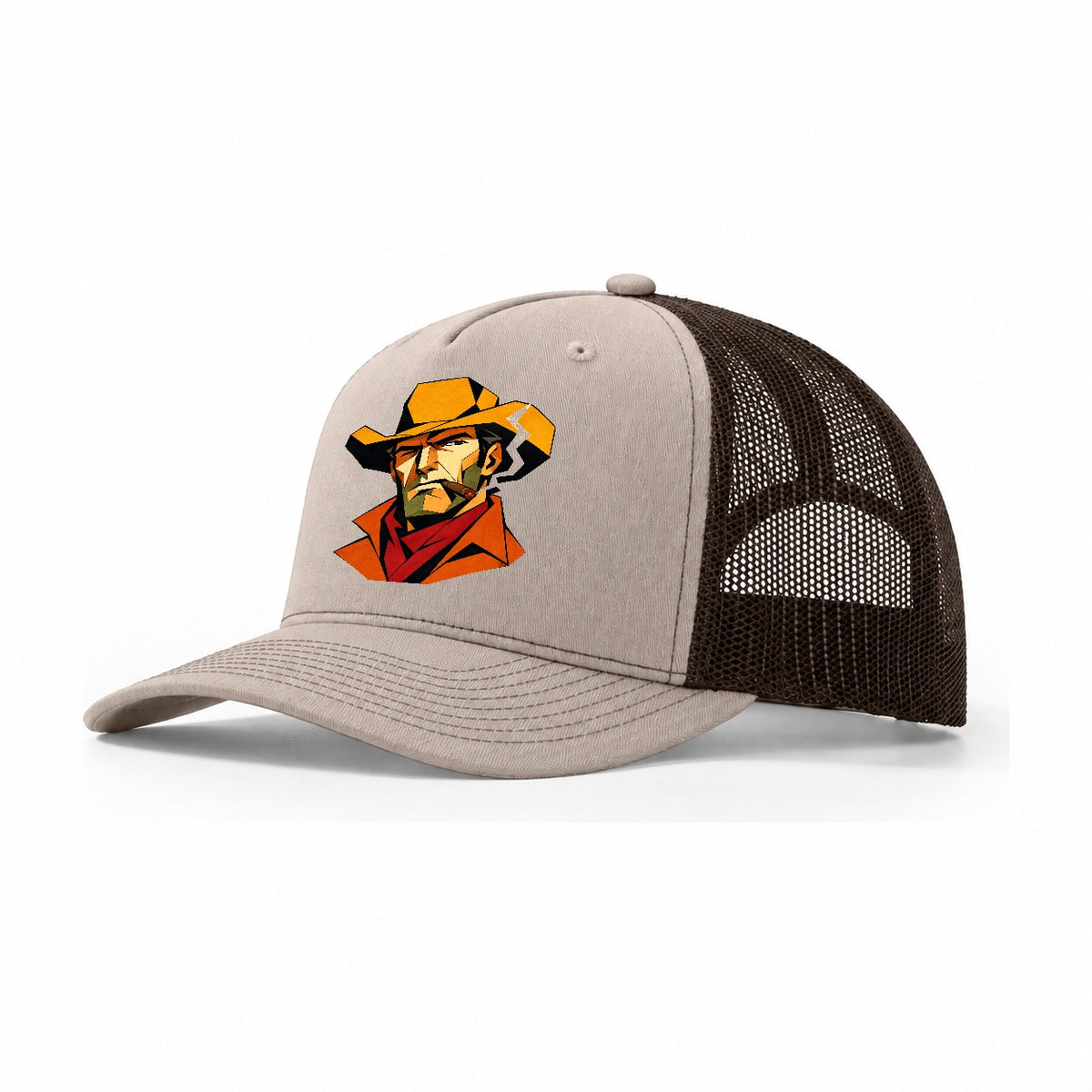 Cowboy Hat Geometric Trucker Hat – Khaki Brown