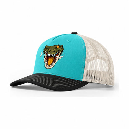 Crocodile Open Jaw Trucker Hat – Aqua Black White