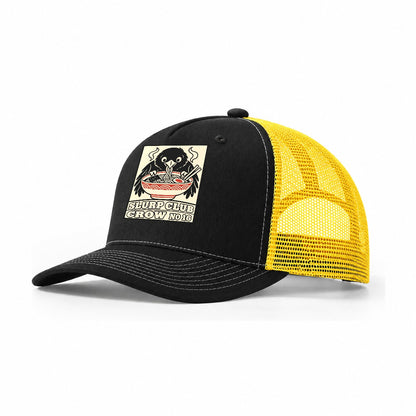 Crow Leftovers Slurp Club Trucker Hat – Black Yellow