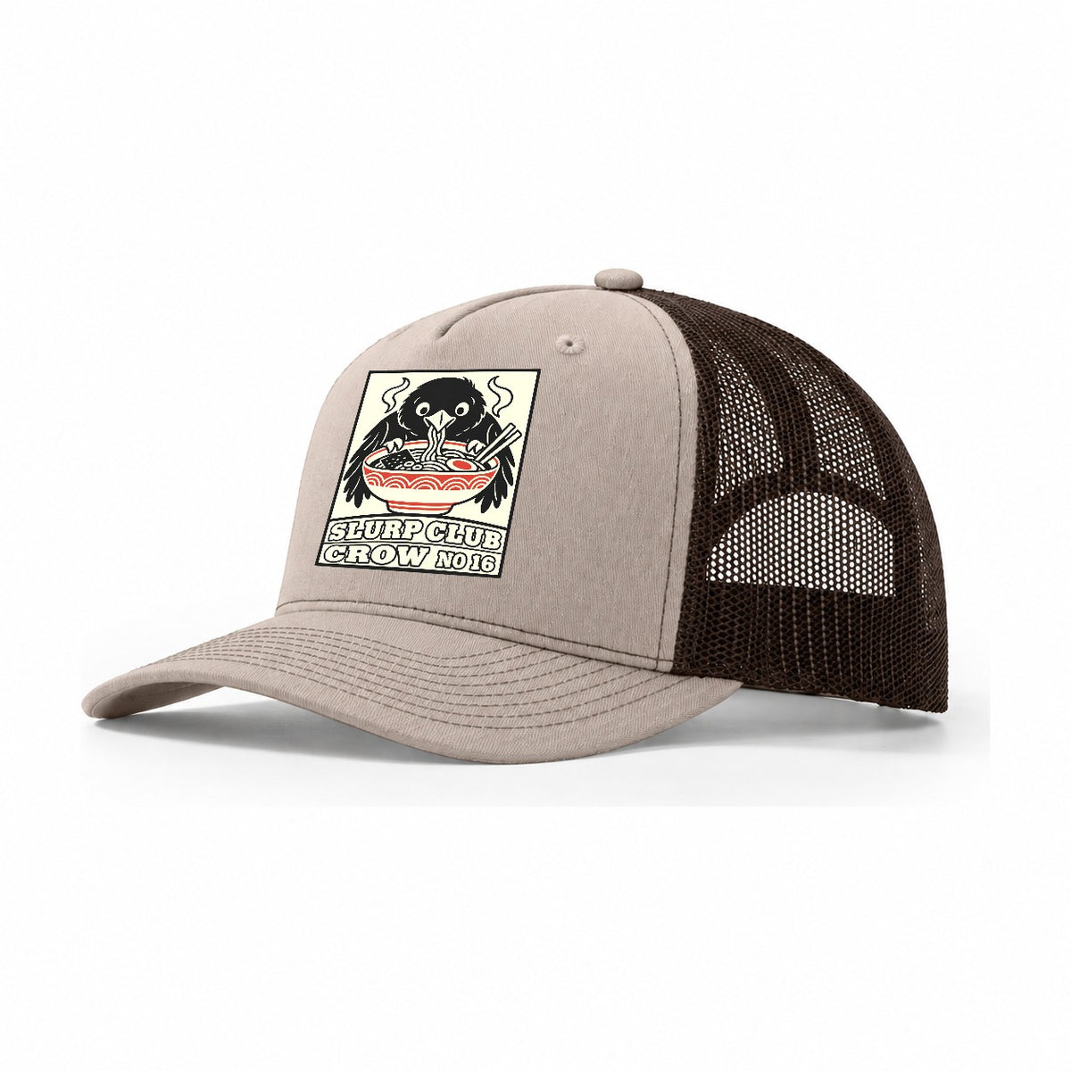 Crow Leftovers Slurp Club Trucker Hat – Khaki Brown