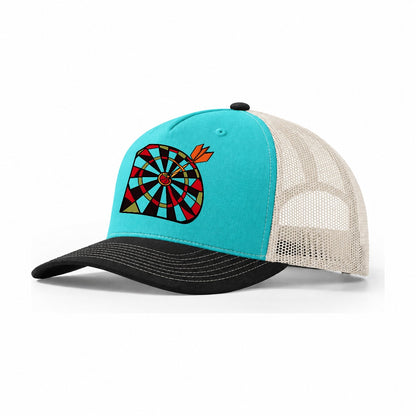 Dart Bullseye Trucker Hat – Aqua Black White