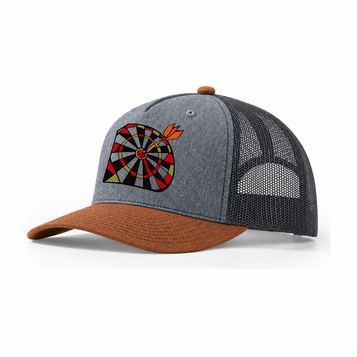 Dart Bullseye Trucker Hat – Heather Grey Rust Charcoal