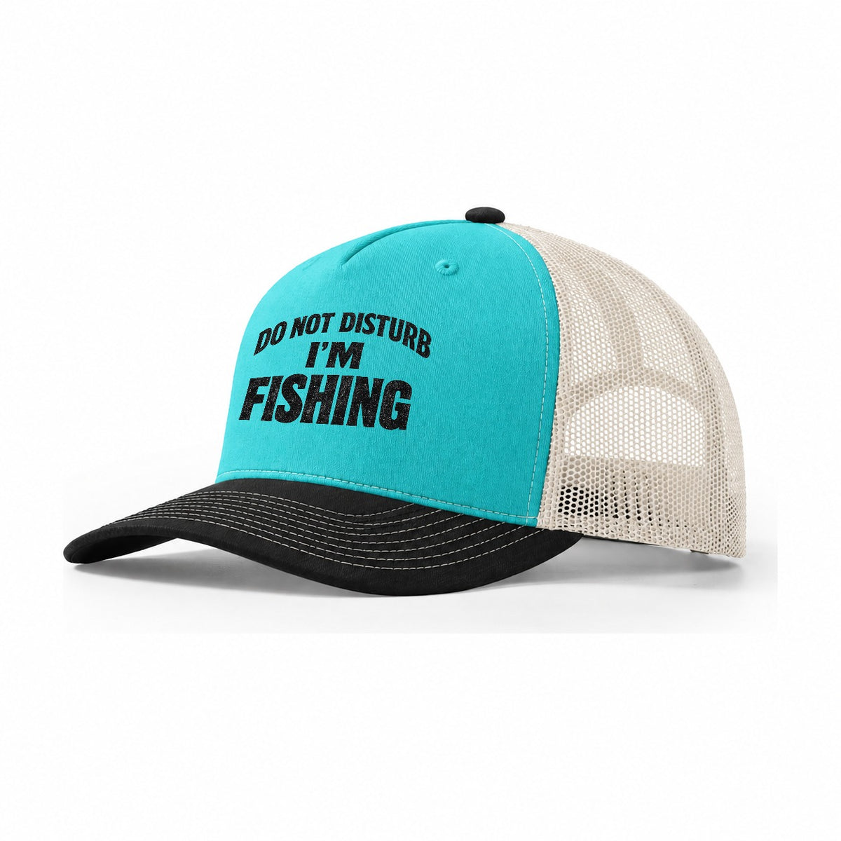 Do Not Disturb Fishing Trip Trucker Hat – Aqua Black White