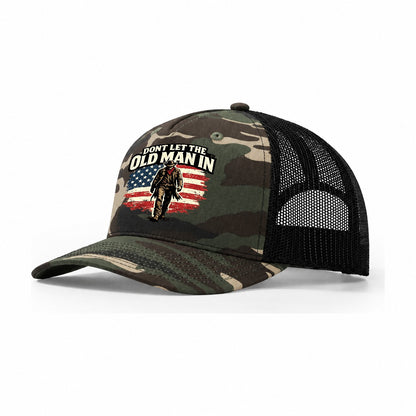 Dont Let The Old Man In Trucker Hat – Woodland Camo Black