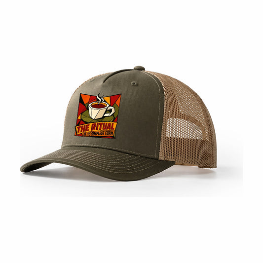 Espresso Cup Close Up Trucker Hat – Olive Khaki