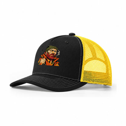 Fisherman Portrait Rod Trucker Hat – Black Yellow