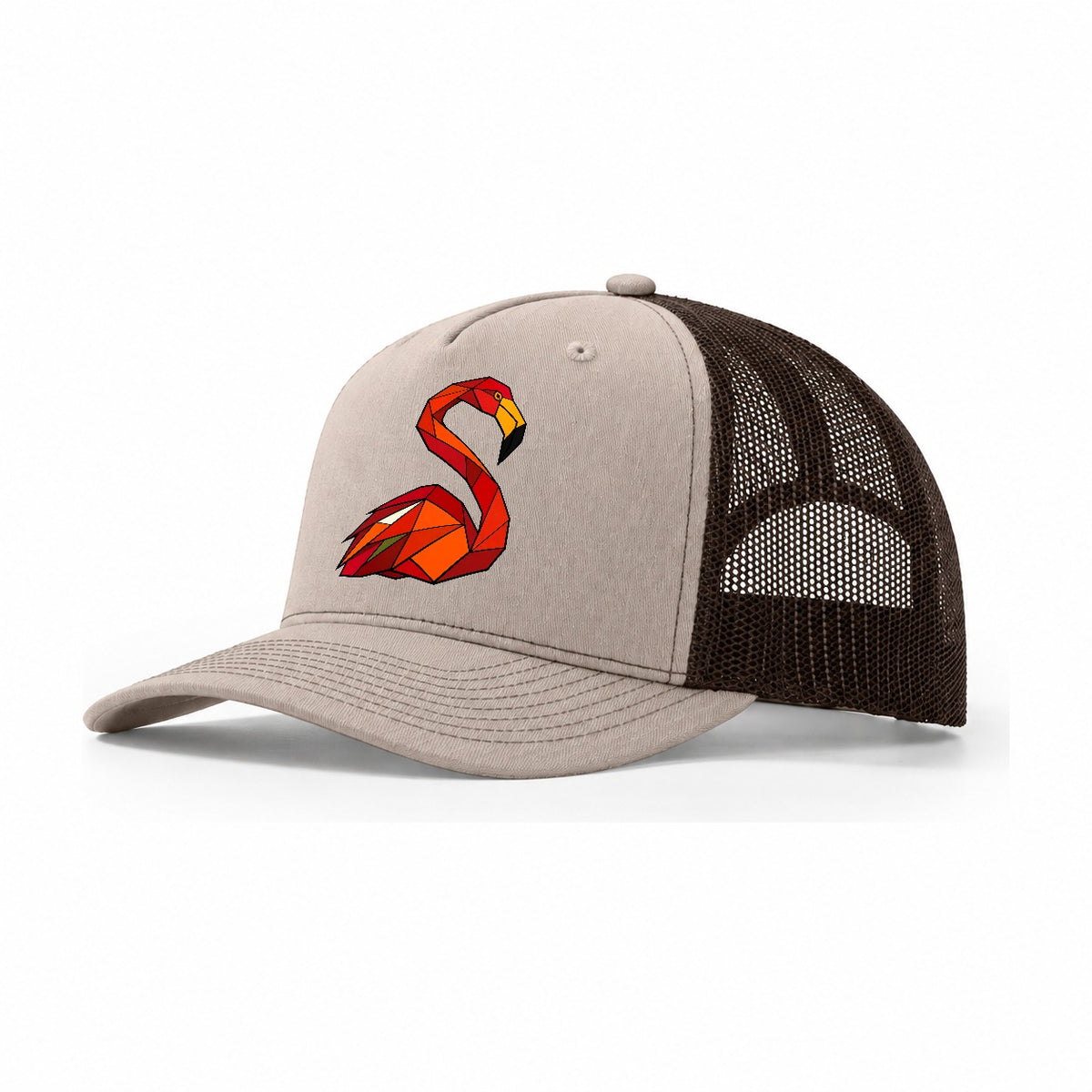 Flamingo Profile Long Neck Trucker Hat – Khaki Brown