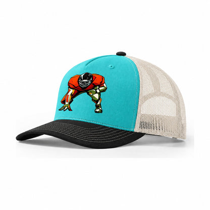 Football Lineman Stance Trucker Hat – Aqua Black White