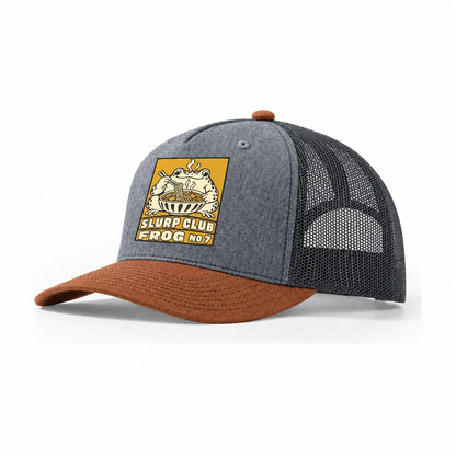 Frog Curry Slurp Club Trucker Hat – Heather Grey Rust Charcoal