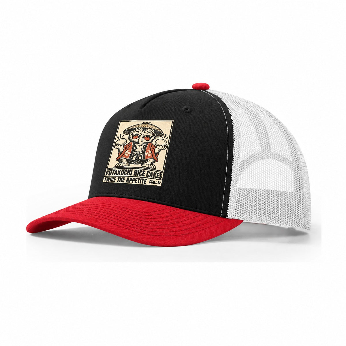 Futakuchi Rice Cakes Yokai Night Market Trucker Hat – Black Red White