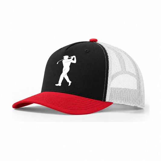 Golfer Perfect Swing Follow Through Trucker Hat – Black Red White