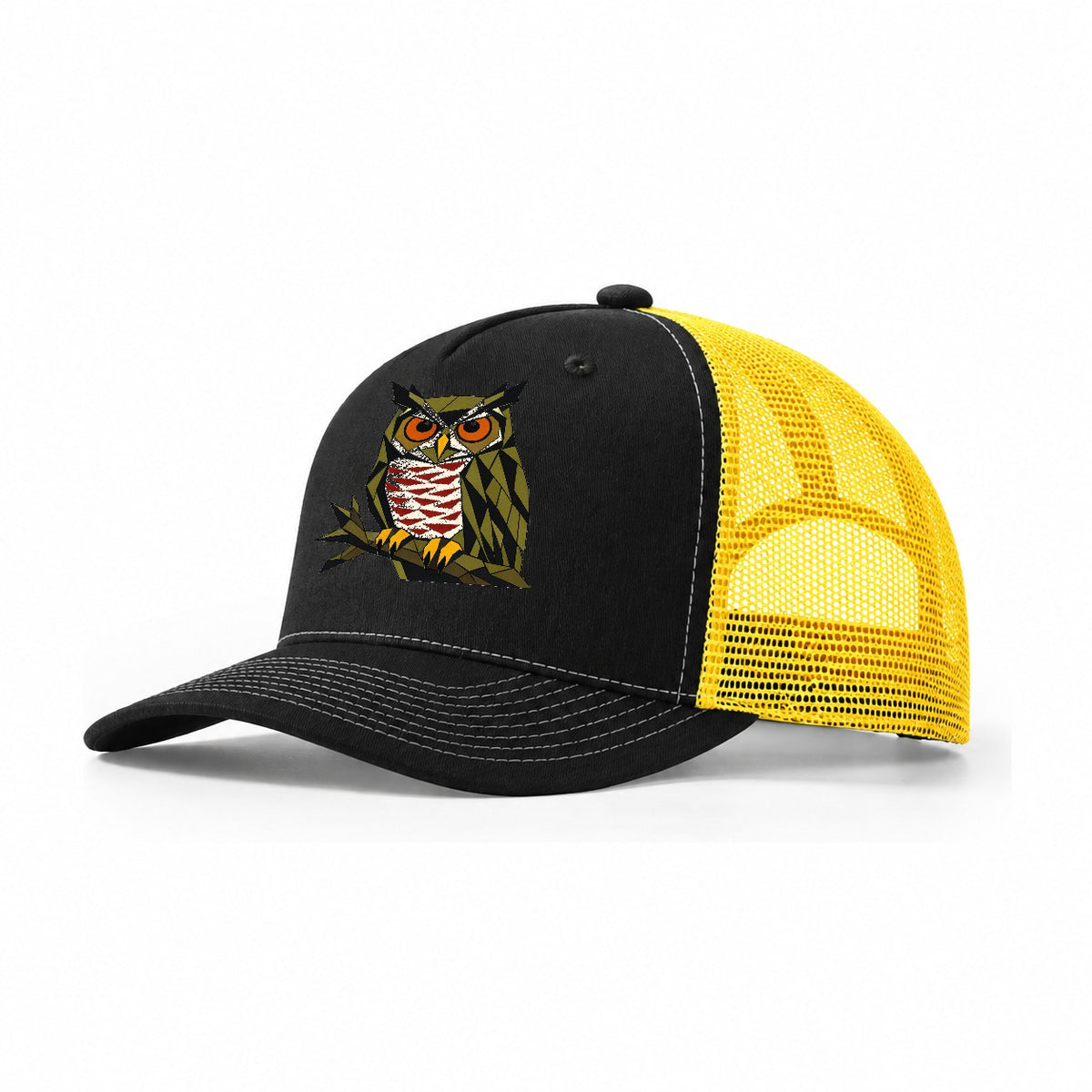 Great Horned Owl Perch Trucker Hat – Black Yellow