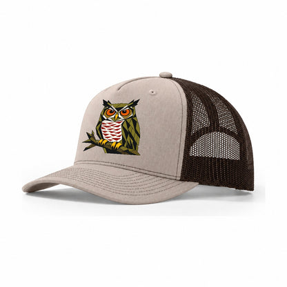 Great Horned Owl Perch Trucker Hat – Khaki Brown