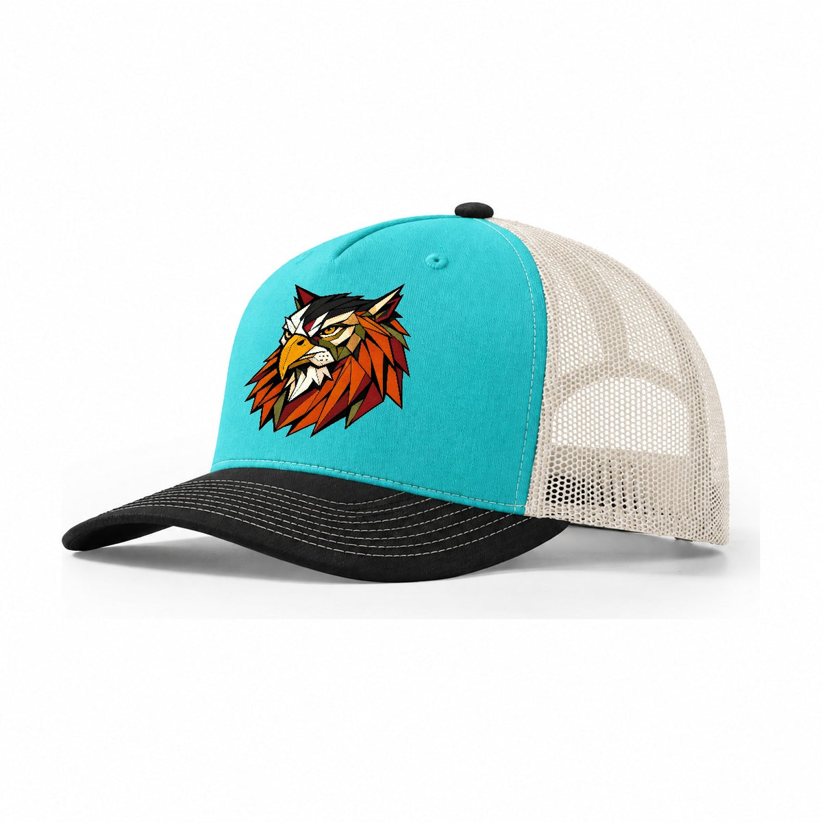 Griffin Head Portrait Trucker Hat – Aqua Black White