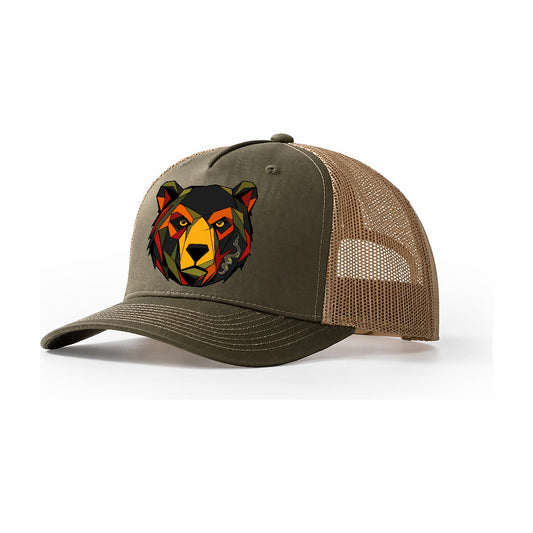 Grizzly Bear Front View Trucker Hat – Olive Khaki