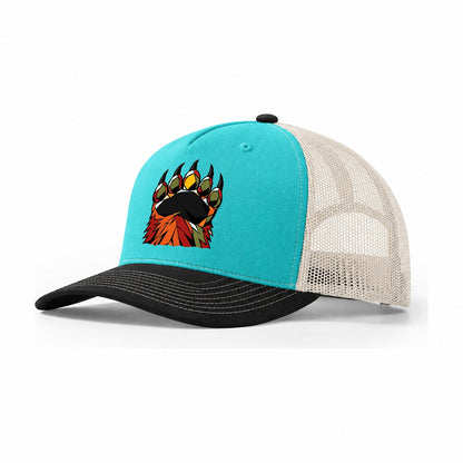 Grizzly Bear Paw Trucker Hat – Aqua Black White