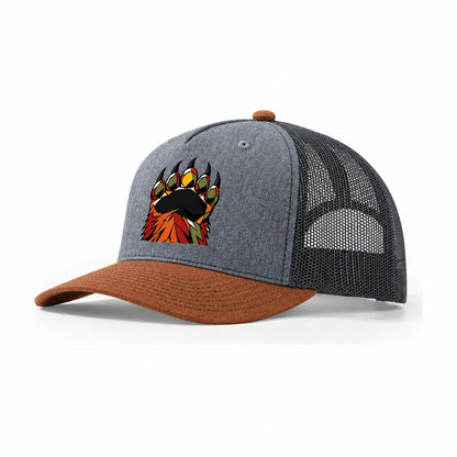 Grizzly Bear Paw Trucker Hat – Heather Grey Rust Charcoal