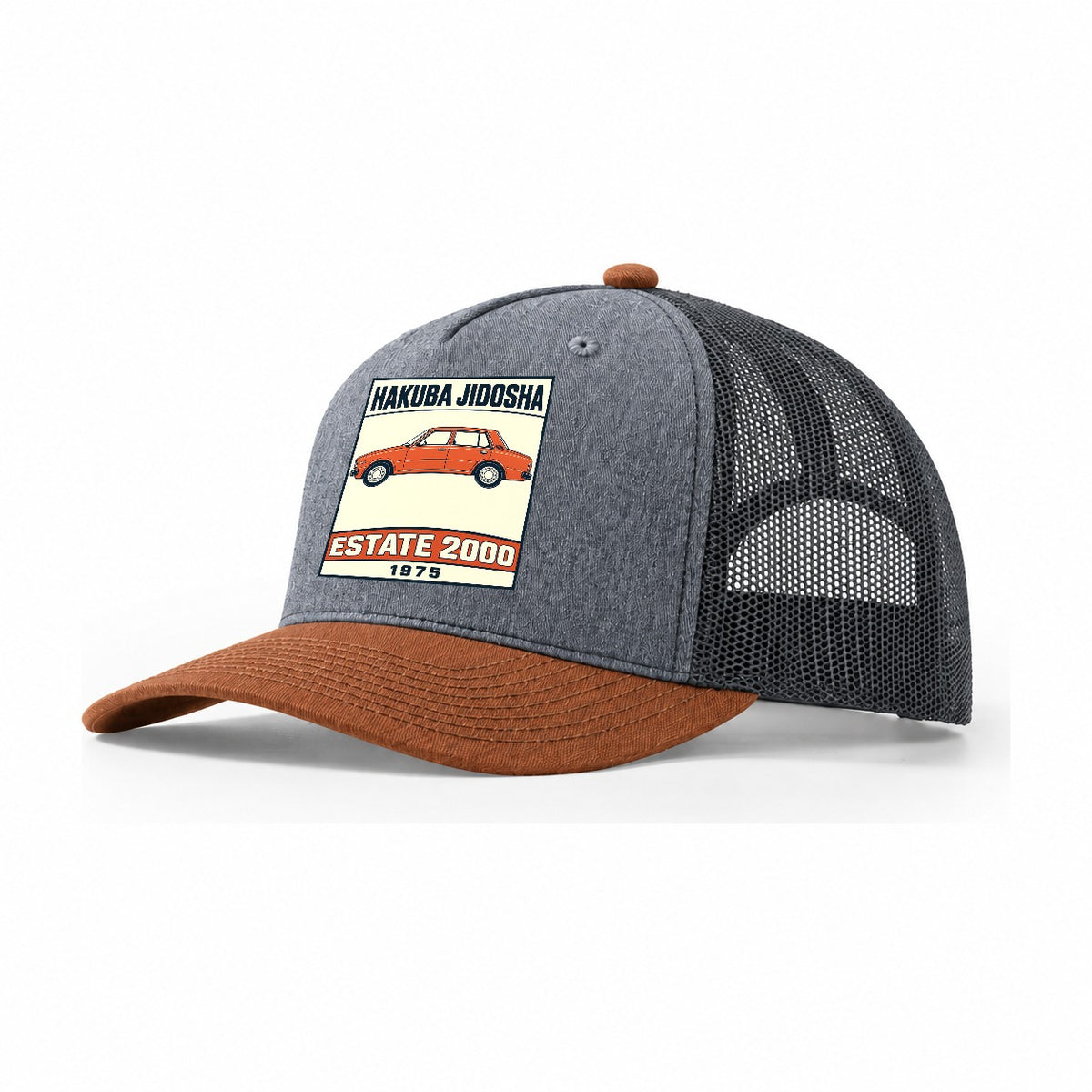 Hakuba Estate Showa Speed Plates Trucker Hat – Heather Grey Rust Charcoal