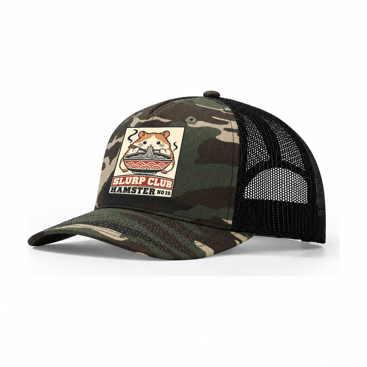 Hamster Mini Slurp Club Trucker Hat – Woodland Camo Black