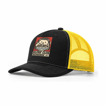 Hedgehog Soba Slurp Club Trucker Hat – Black Yellow