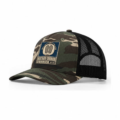 Hikyaku Courier House Noren Trade Co Trucker Hat – Woodland Camo Black