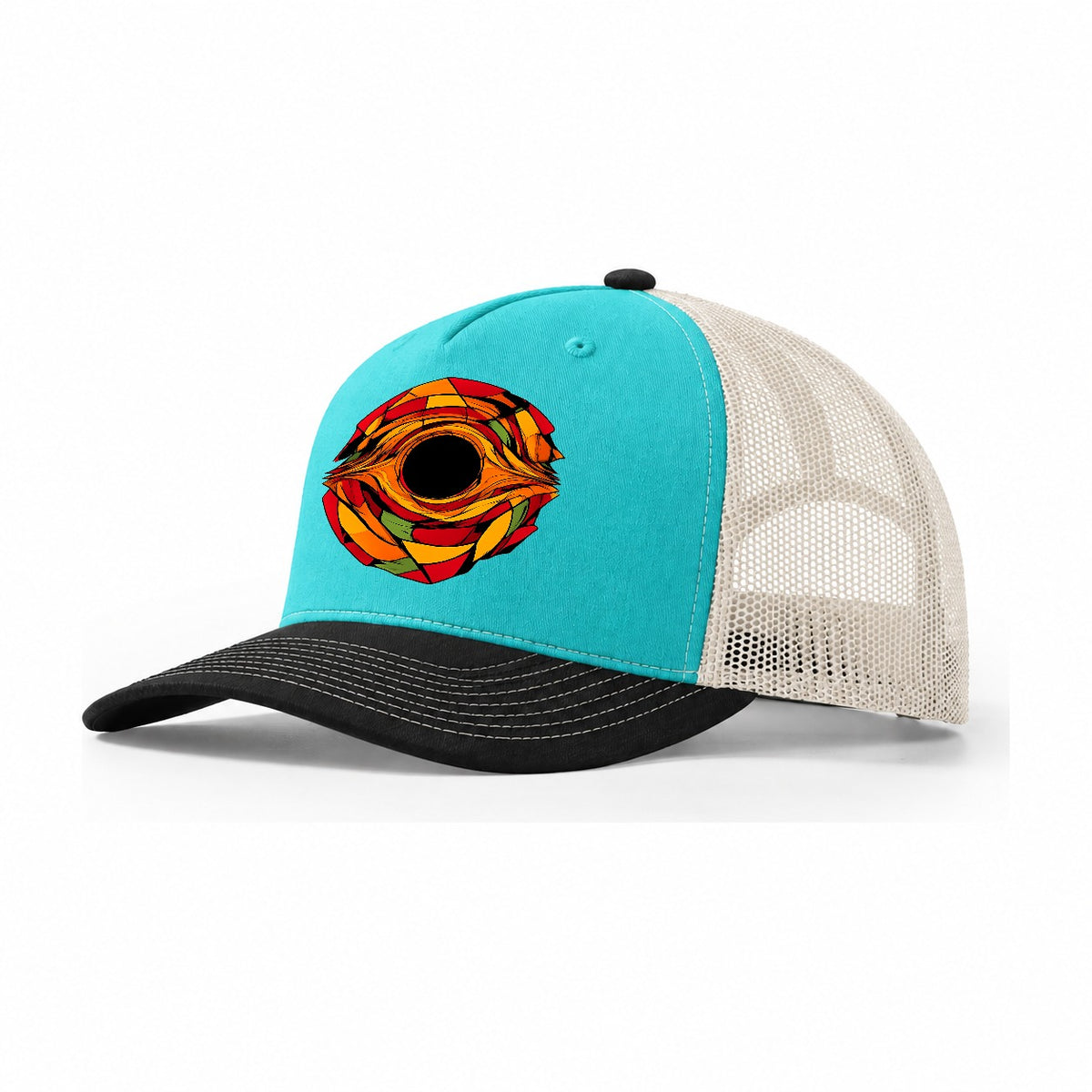 Hole Eye Trucker Hat – Aqua Black White