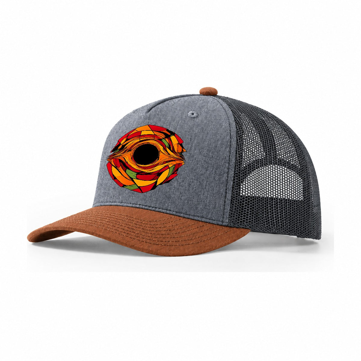 Hole Eye Trucker Hat – Heather Grey Rust Charcoal
