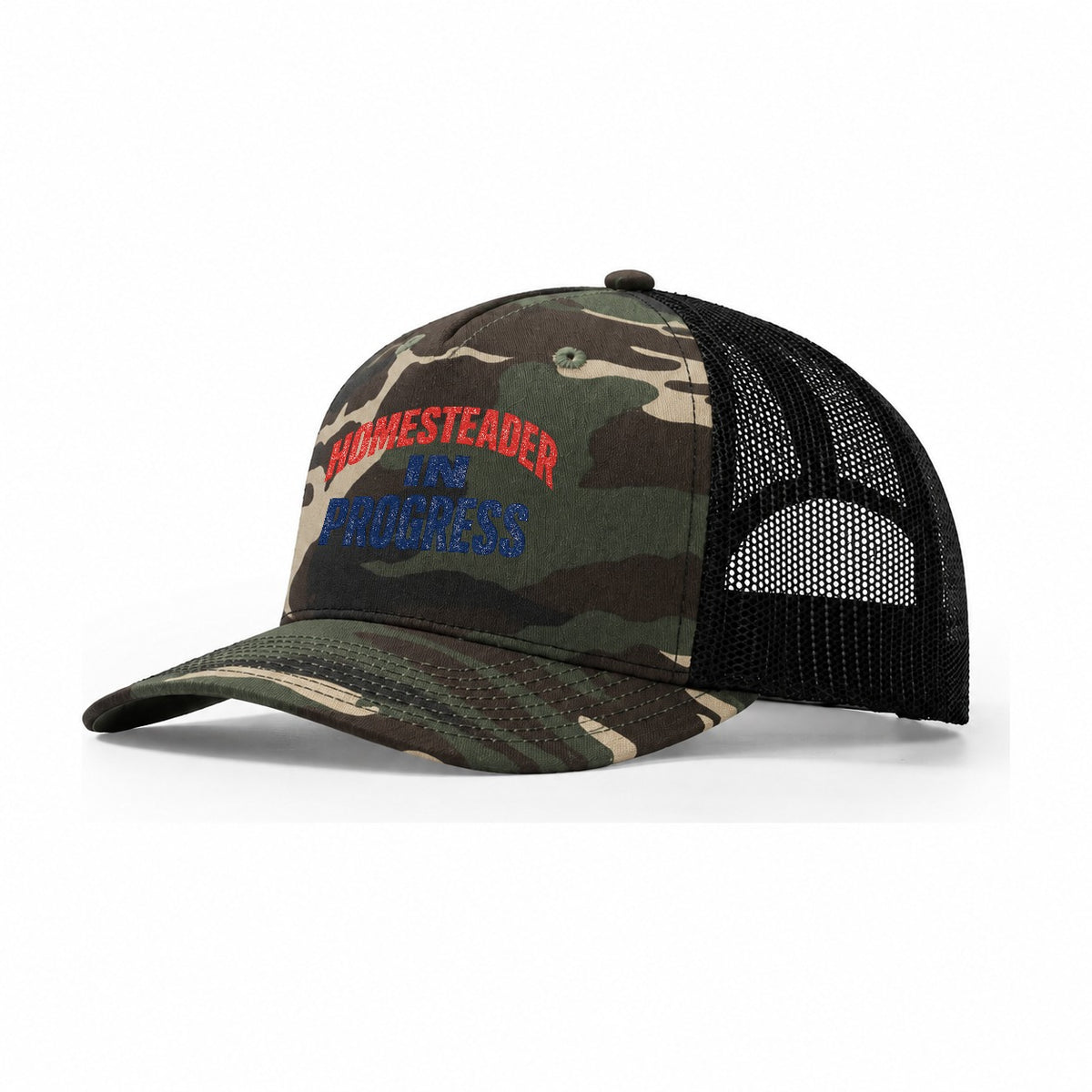 Homesteader Progress Trucker Hat – Woodland Camo Black