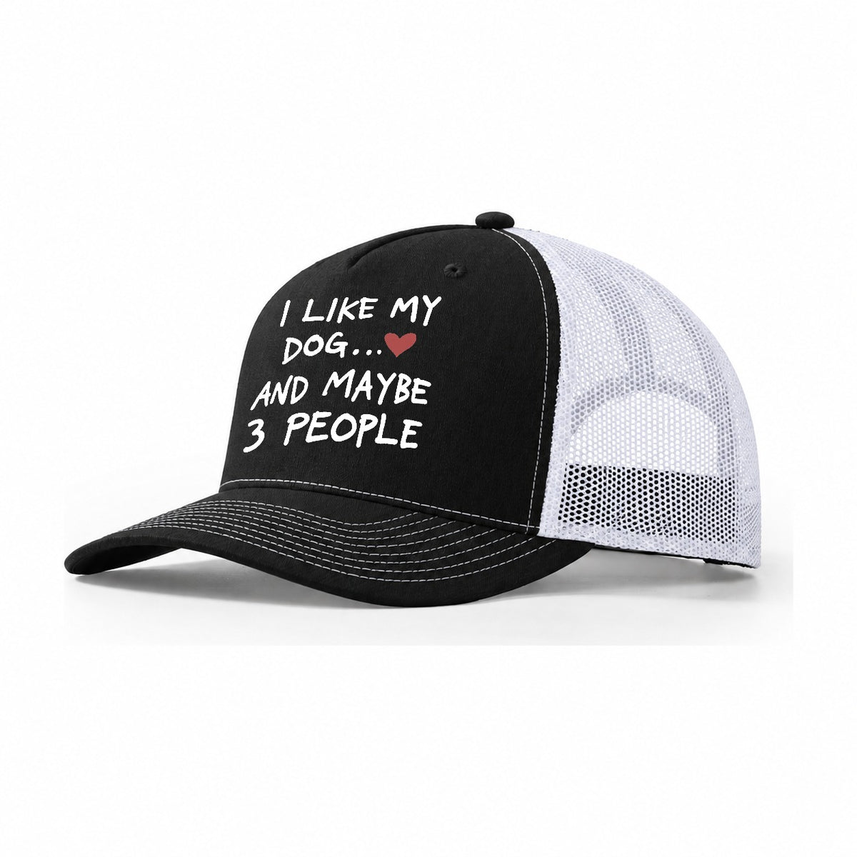 I Like My Dog And Maybe 3 People Trucker Hat – Black White
