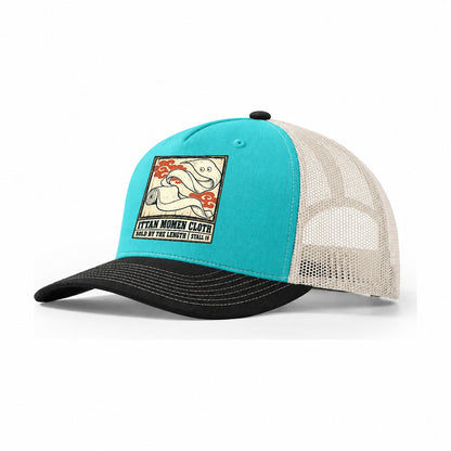 Ittan Momen Cloth Yokai Night Market Trucker Hat – Aqua Black White