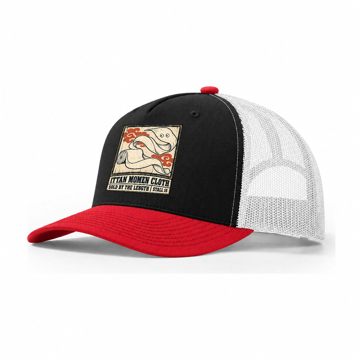 Ittan Momen Cloth Yokai Night Market Trucker Hat – Black Red White