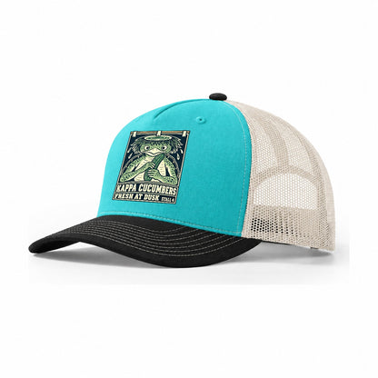Kappa Cucumbers Yokai Night Market Trucker Hat – Aqua Black White