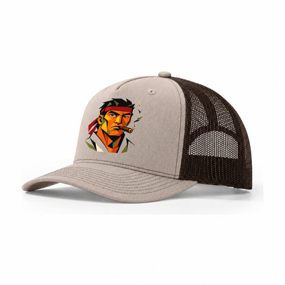 Karate Face Headband Trucker Hat – Khaki Brown
