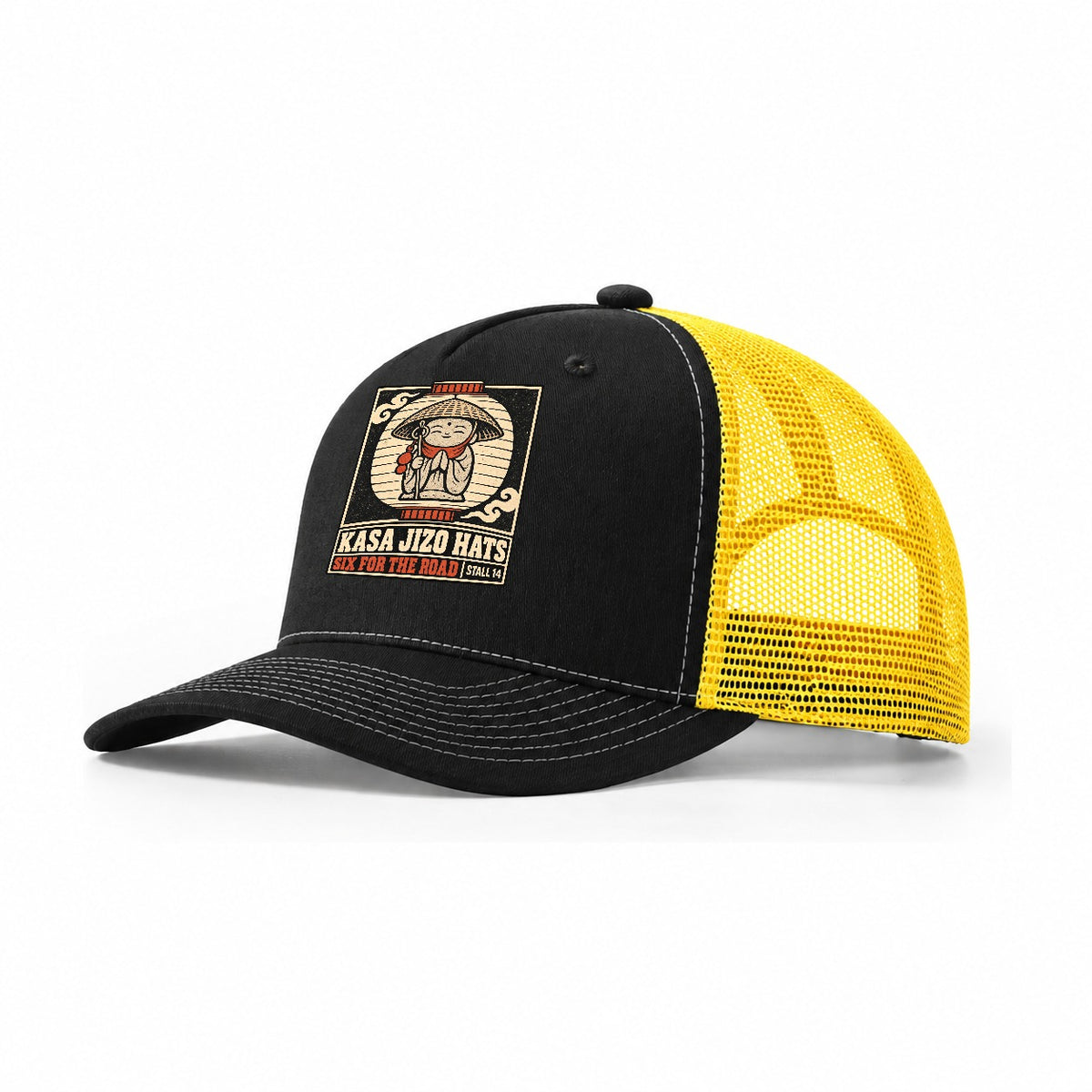 Kasa Jizo Hats Yokai Night Market Trucker Hat – Black Yellow