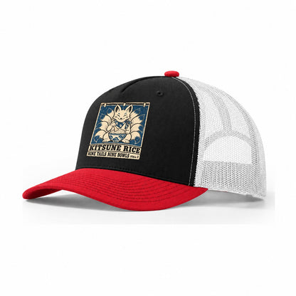 Kitsune Rice Yokai Night Market Trucker Hat – Black Red White