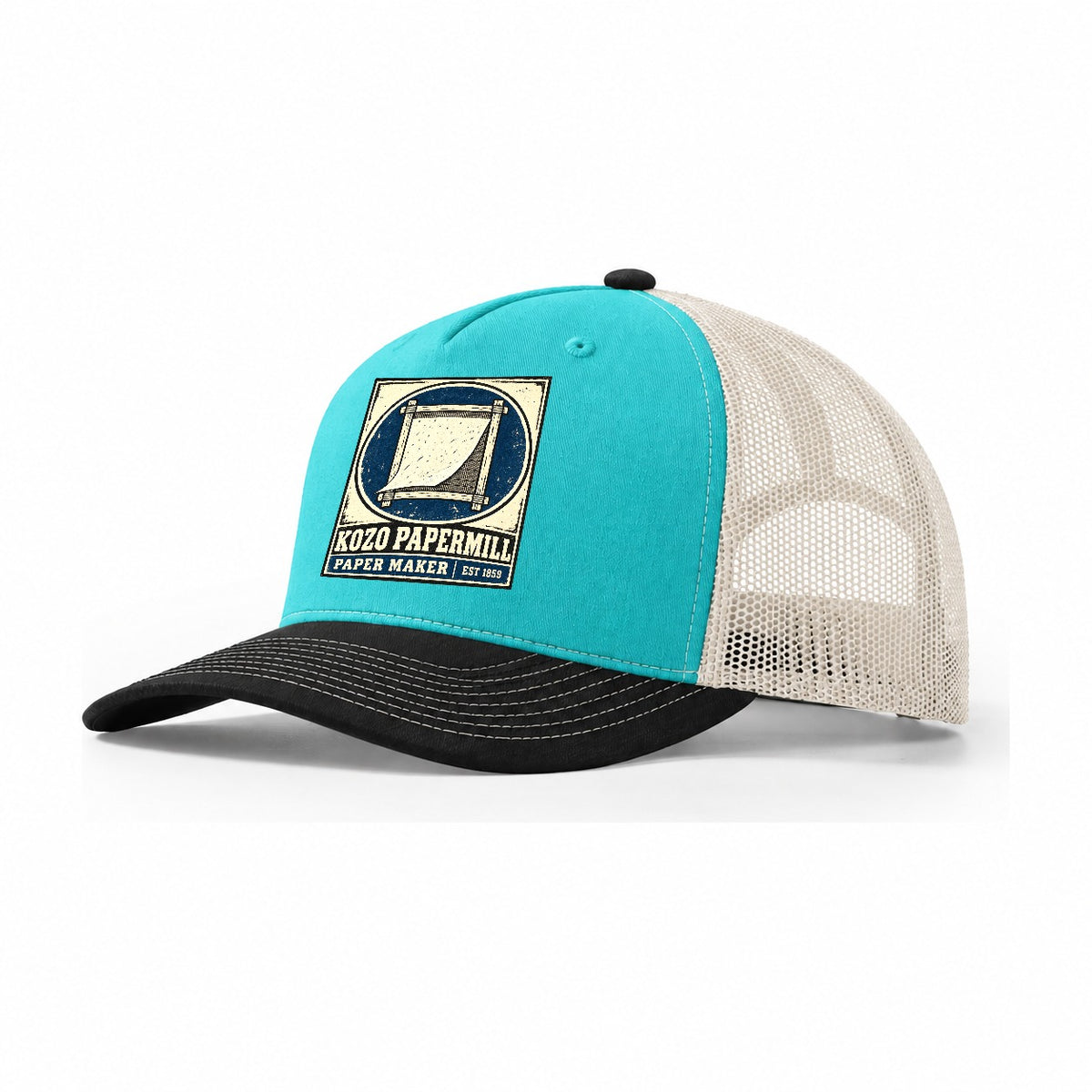 Kozo Paper Mill Noren Trade Co Trucker Hat – Aqua Black White