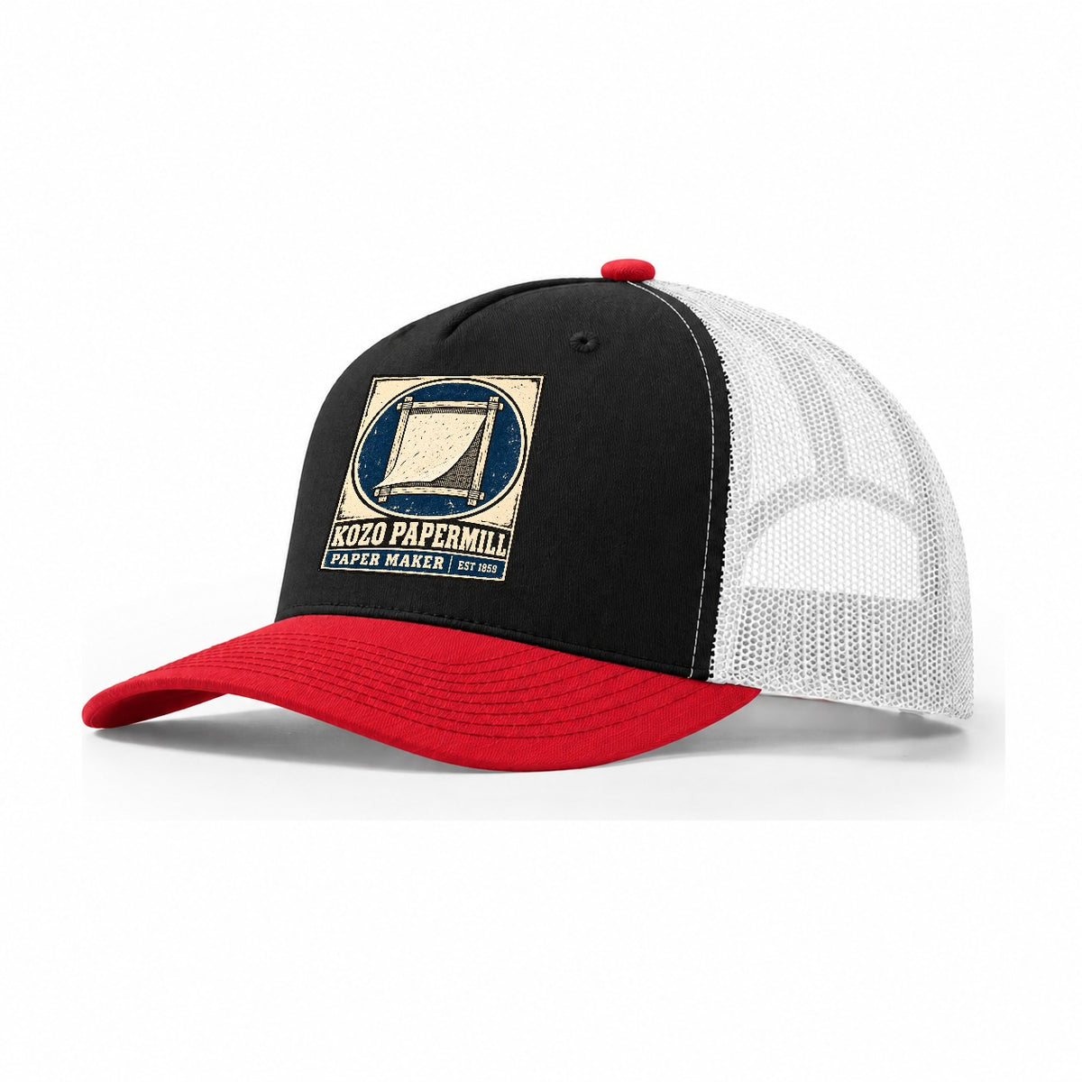 Kozo Paper Mill Noren Trade Co Trucker Hat – Black Red White