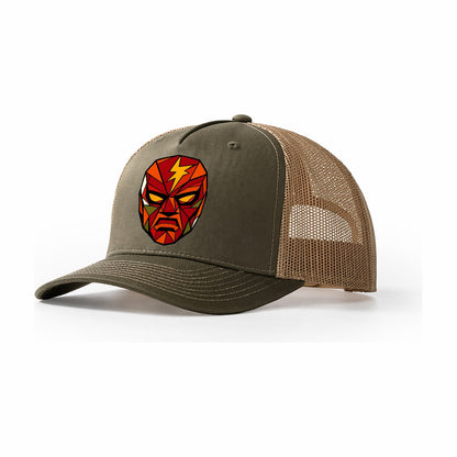Masked Wrestler Portrait Trucker Hat – Olive Khaki