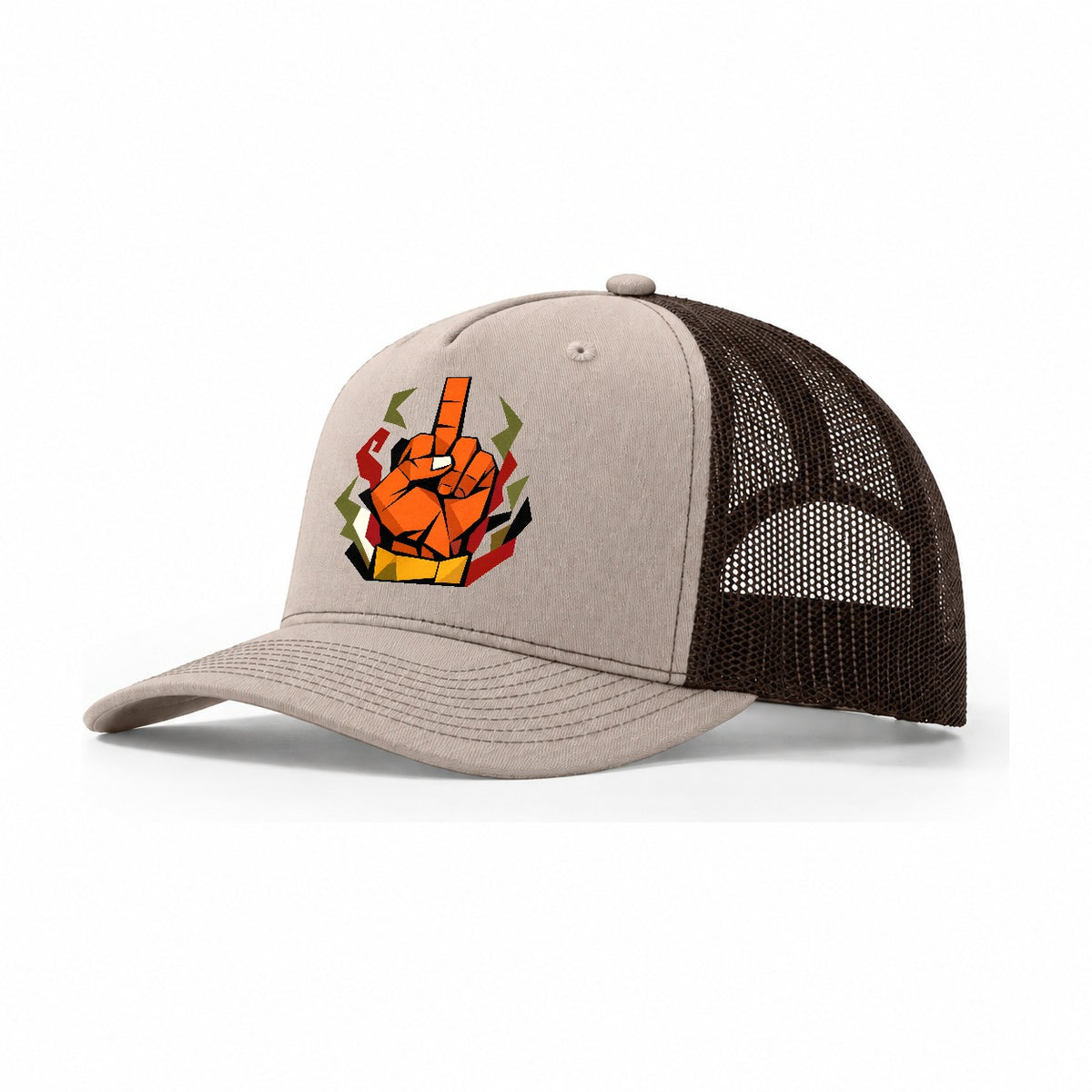 Middle Finger Trucker Hat – Khaki Brown